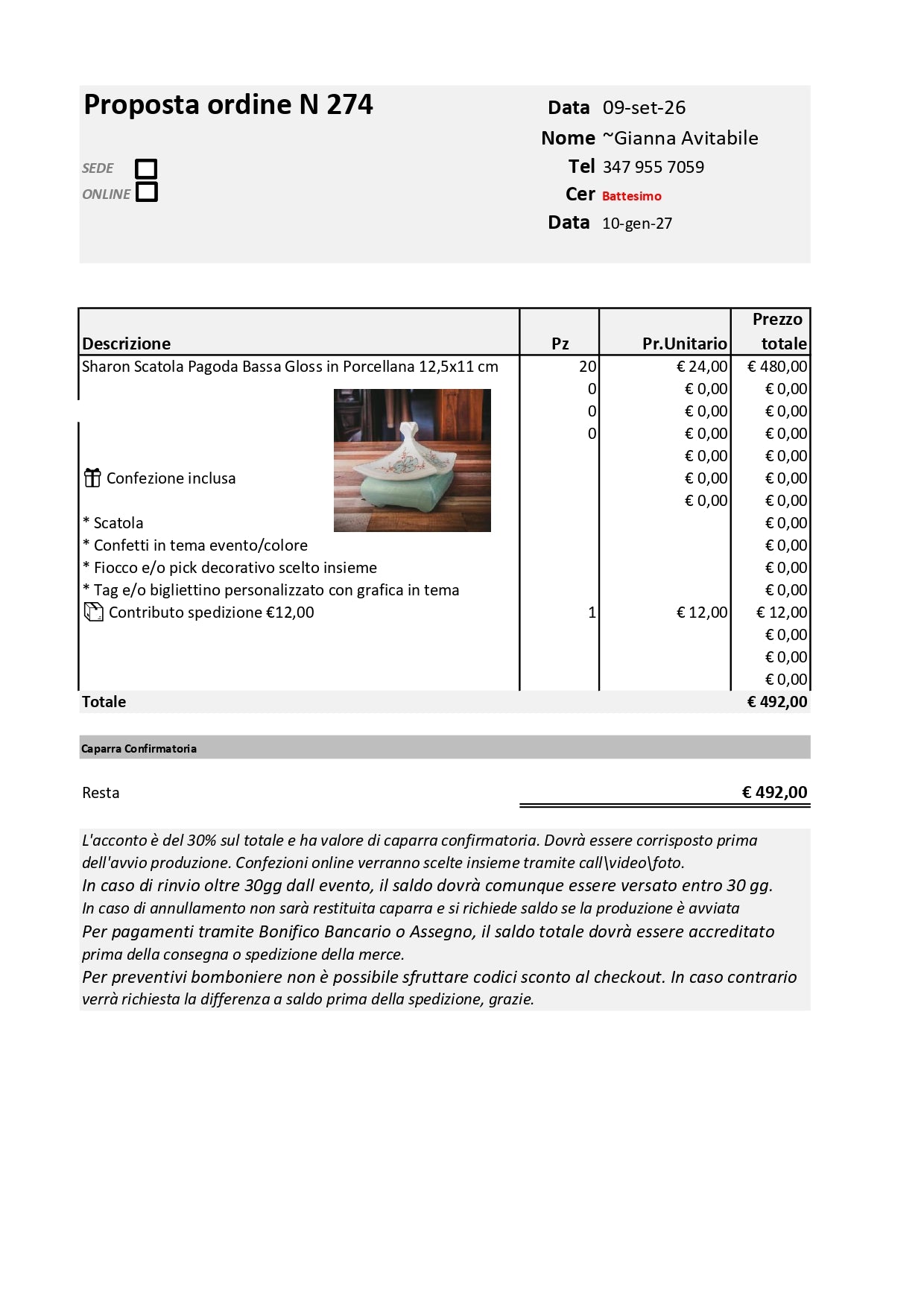 Sharon 20 Pagoda confezione - Come proposta d ordine 274