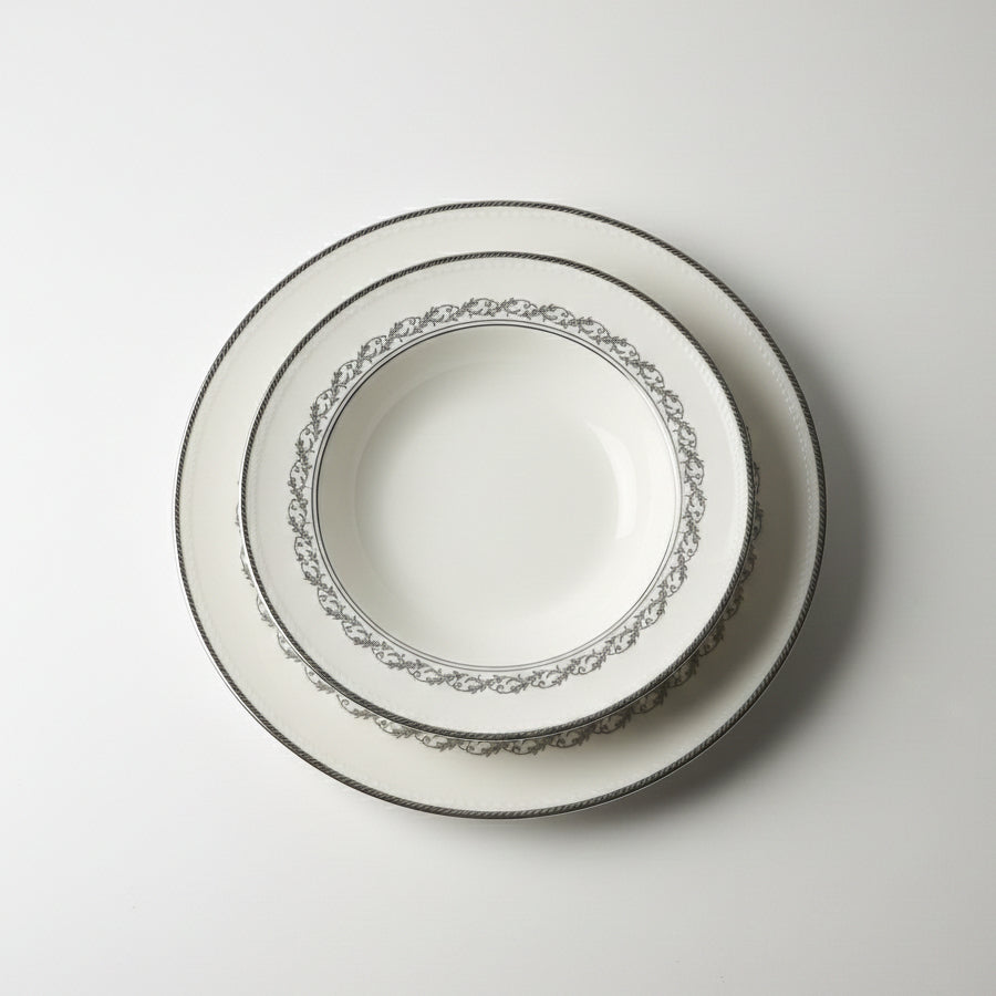 Noritake Westover Platinum Porcelain Dinner Plate / Soup Plate Set