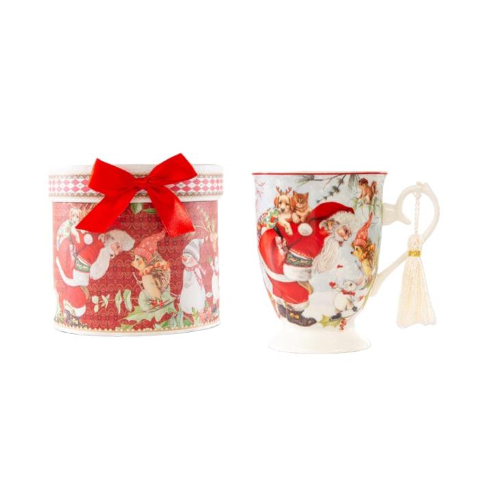 Cuorematto Mug Tazza H.11x9 Cm Santa Claus Con Scatola Casetta Regalo Natale Christmas
