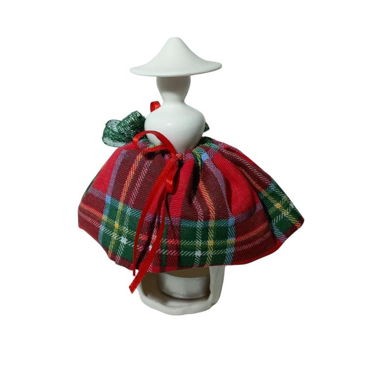 Ad Creation Dama in Porcellana porta candela tea light con vestito tartan H.17x8 cm