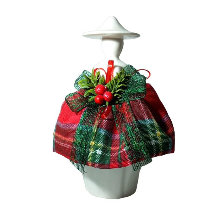 Ad Creation Dama in Porcellana porta candela tea light con vestito tartan H.17x8 cm