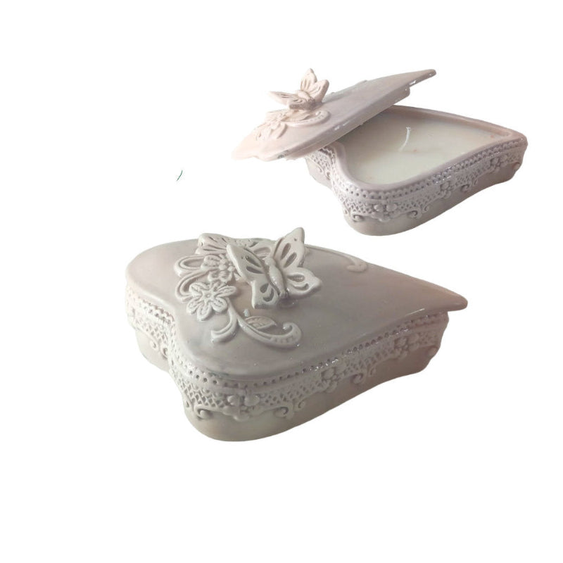 Ad Creation Scatola in Porcellana Grigio Tortora con candela e decoro Farfalla b