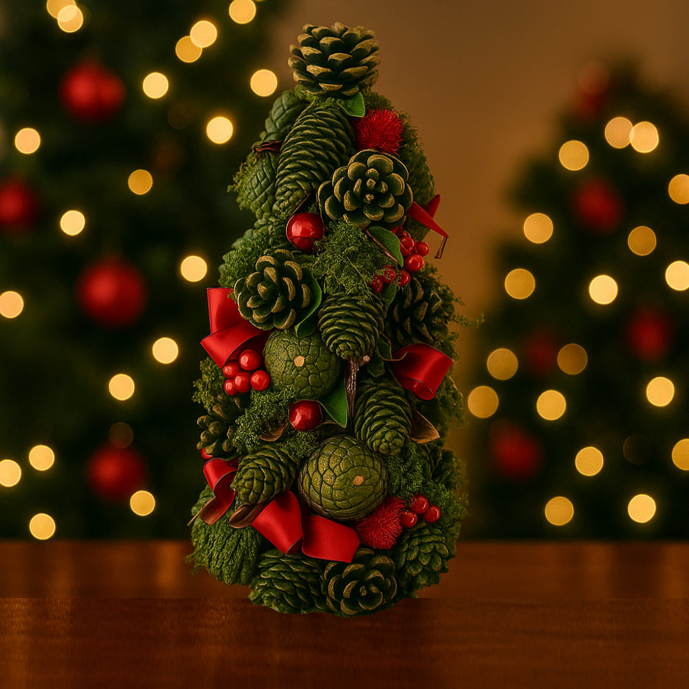 Albero di Natale Brandani con pigne e fiocchi 15xH36 cm decorazione rustica elegante