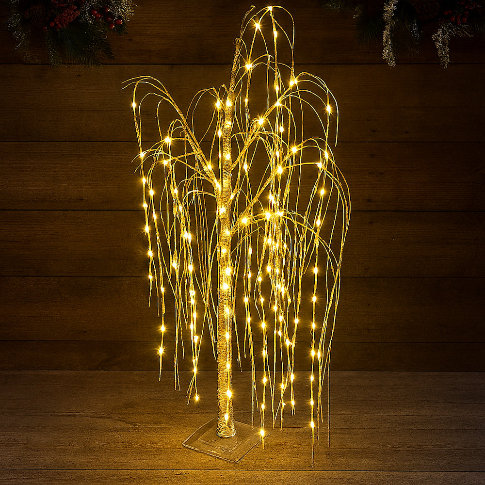 Albero di Natale in salice bianco con luci LED calde – altezza 2 metri