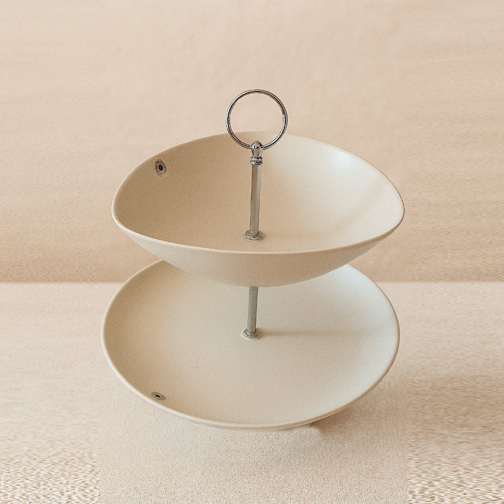 Alzata 2 piani Bodanova in gres porcellanato bianco Ø26/21 cm