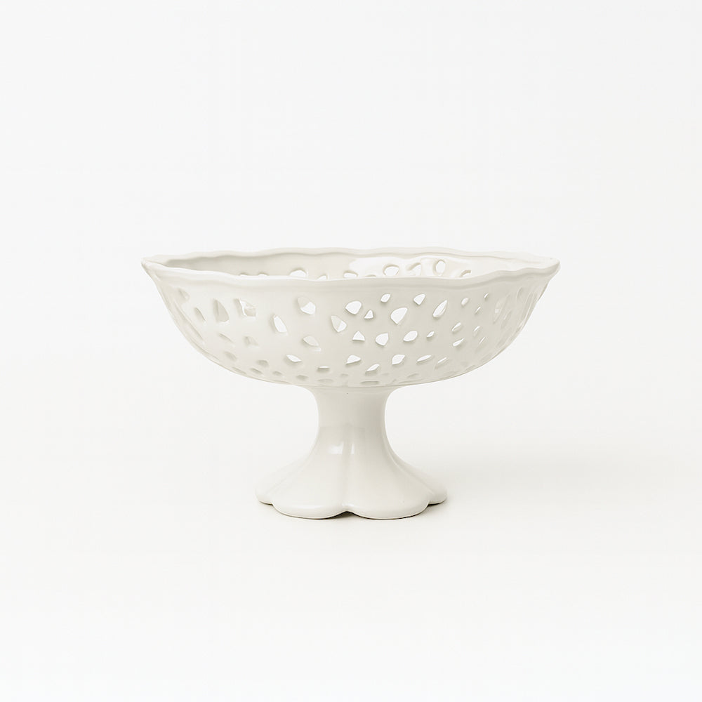 Alzatina traforata in ceramica bianca Arte di Nacchi TF-77 30x30x14 cm