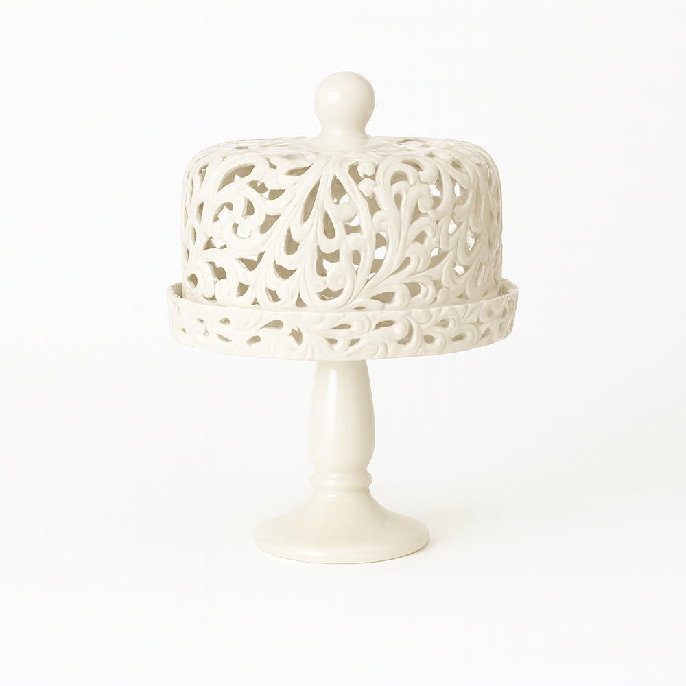 Alzatina traforata in ceramica bianca L’Arte di Nacchi KF-18 23×23×29 cm centrotavola