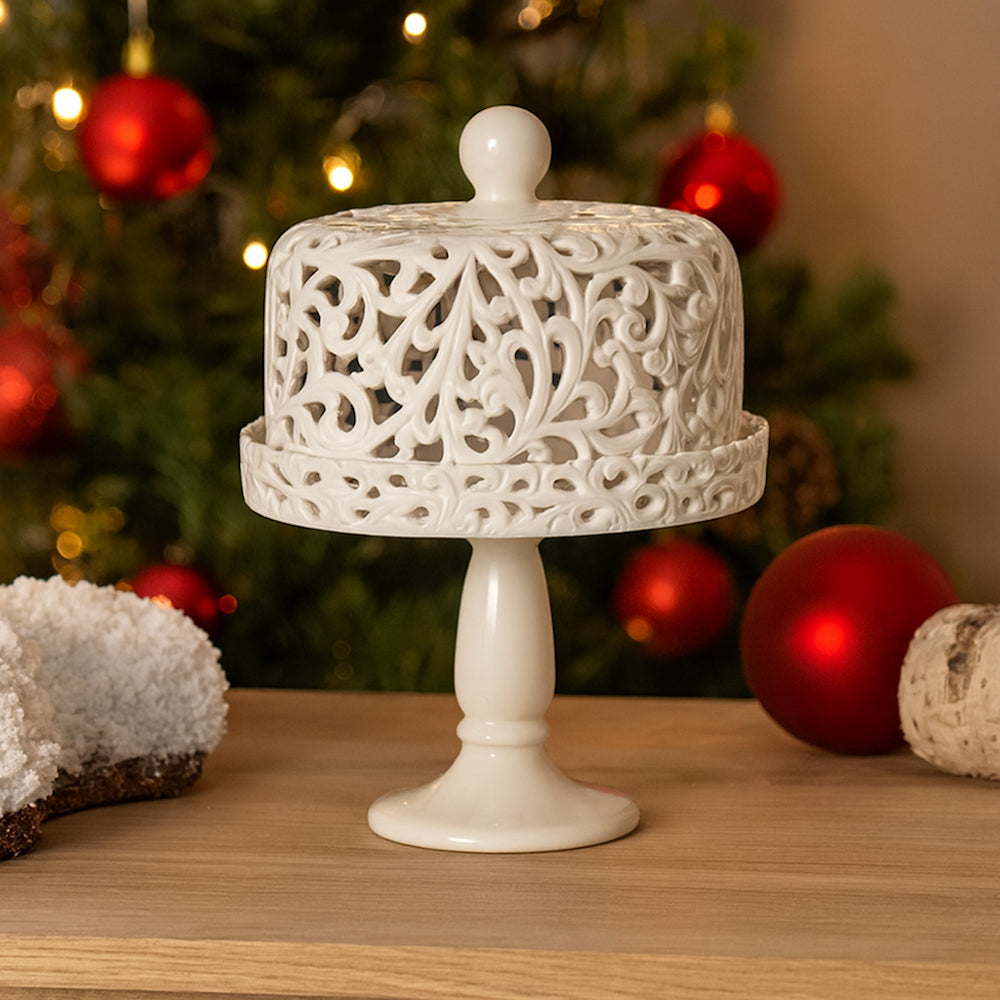 Alzatina traforata in ceramica bianca L’Arte di Nacchi KF-18 23×23×29 cm centrotavola