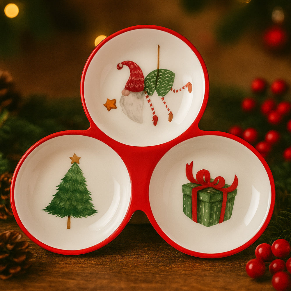 Antipastiera Babbomatto in ceramica 20x20 cm con 3 gnomi decorativi Gnomatti Volo