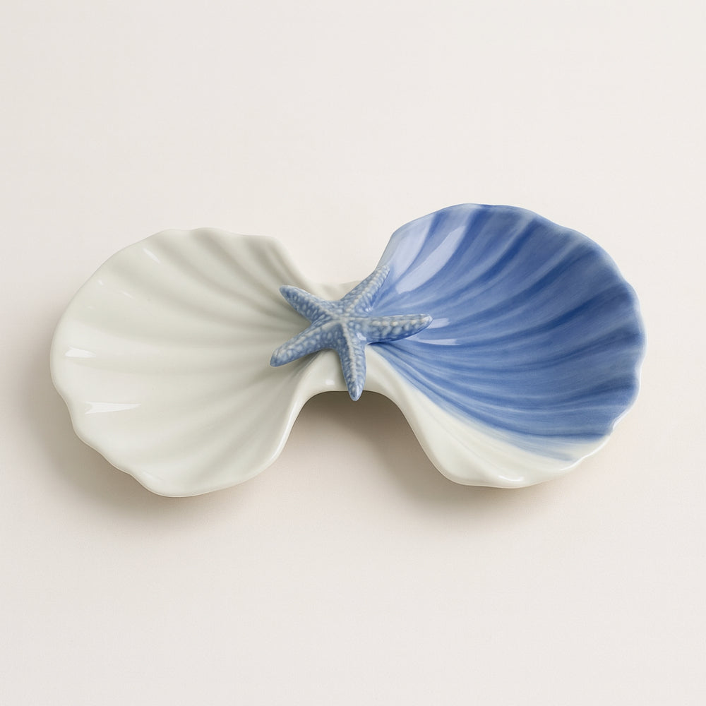 Antipastiera Ilary Queen in porcellana blu tema mare 16×cm