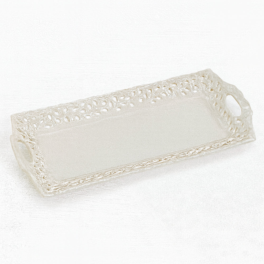 Arte di Nacchi Vassoio Ceramica Bianca Traforata 34x14 cm