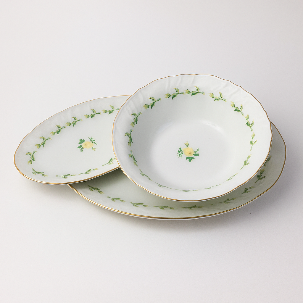 Atelier Sarti Forma Romantica - Bouquet Giallo in Fine Porcellana con Oro Zecchino 24kt – Insalatiera da Collezione 22x6.5 cm