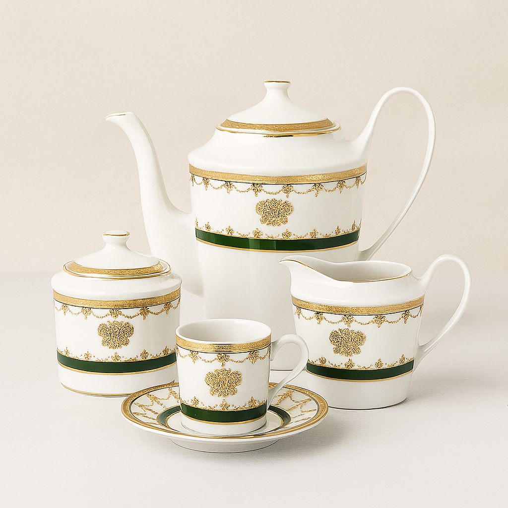 Atelier Sarti Forma Romantica Diplomat Oro – Set da 14 Pezzi in Fine Porcellana con Rifiniture in Oro Zecchino 24kt