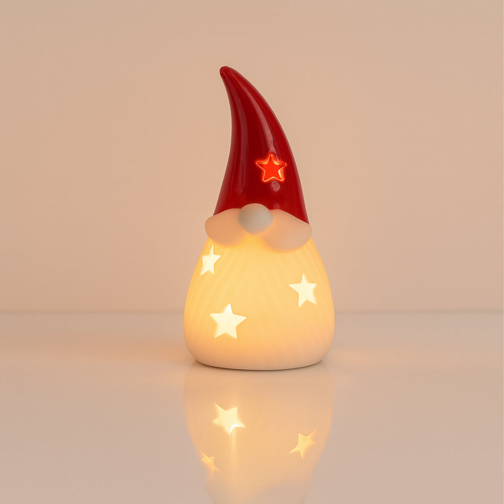 Babbo Gnomo Babbomatto in biscuit con LED H 16×9 cm A4386 decorazione natalizia
