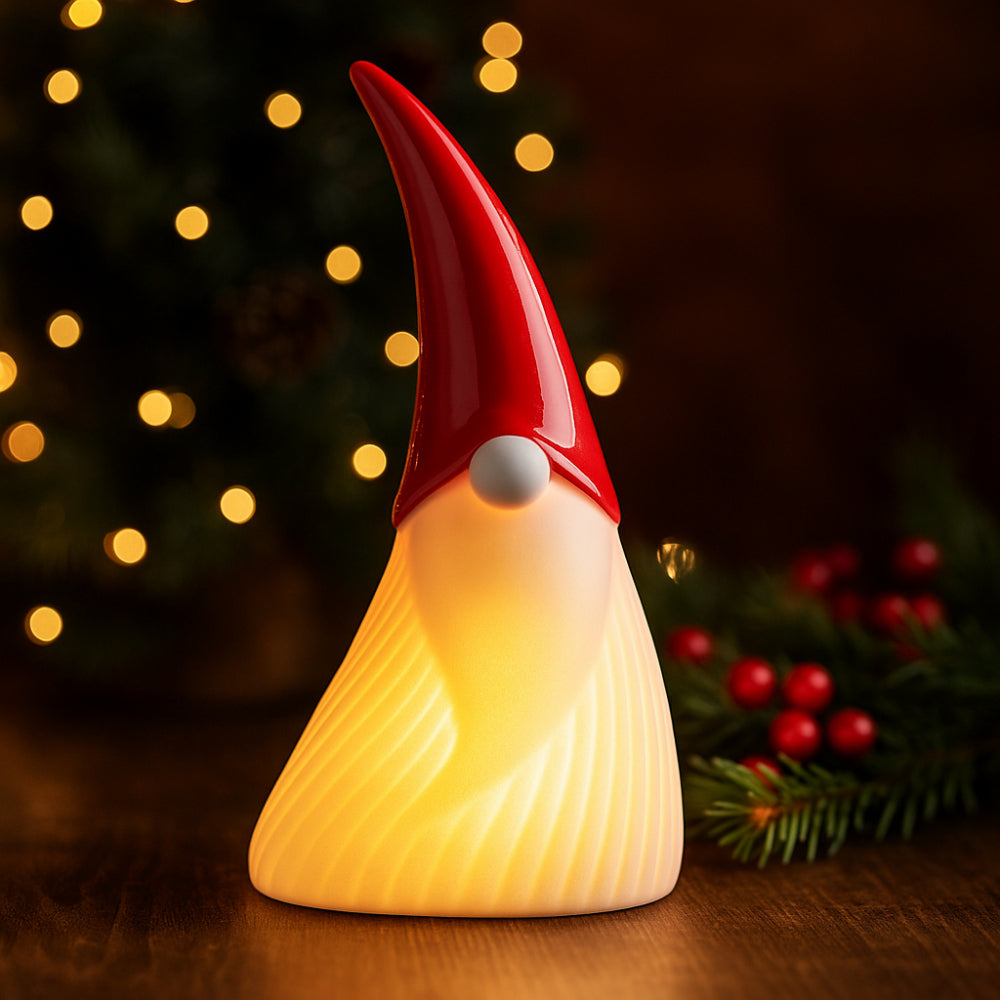 Babbo Gnomo Babbomatto in biscuit con LED H 19×11 cm decorazione natalizia