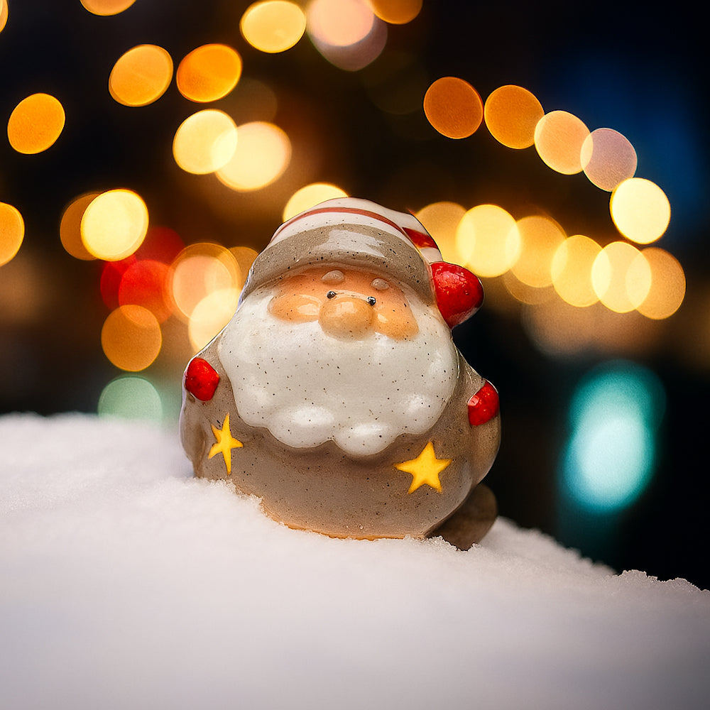 Babbomatto Babbo Natale in Ceramica con Led Babbogrigio - 7x6x7,6 cm