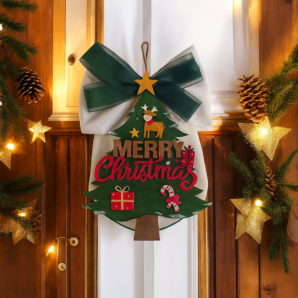 Babbomatto Fuoriporta Natalizio in Legno "Merry Christmas" - Decorazione Festiva 42x28cm