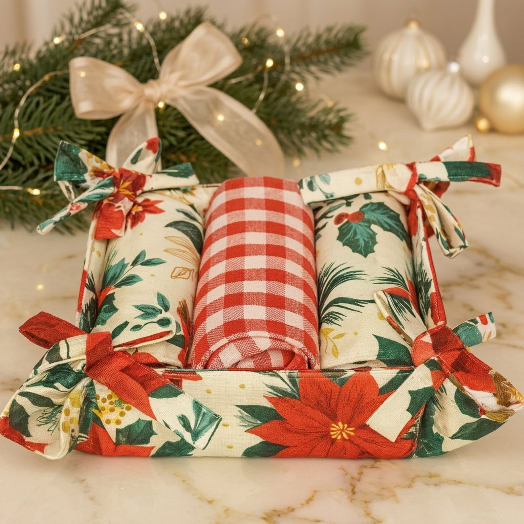 Babbomatto Set 3 Canovacci Cotone 45x70 con Portatovaglioli 16x16 cm