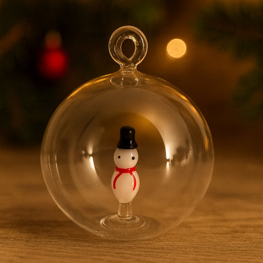 Babbomatto palla Natale in vetro con Babbo Natale o Pupazzo di Neve Ø9 cm
