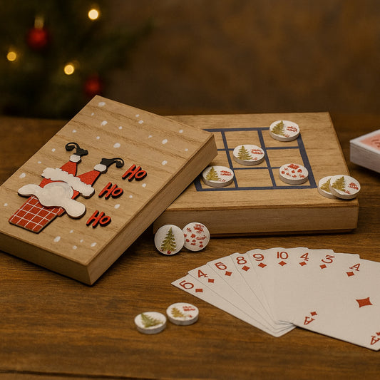 Babbomatto scatola portacarte con pedine tris in legno 15x11 cm