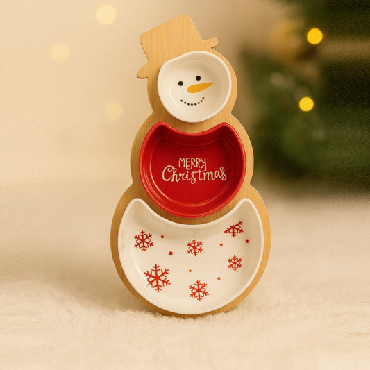 Babbomatto set aperitivo Omino Neve in porcellana e legno 15x28 cm