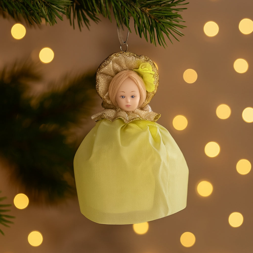 Bambola decorativa in tessuto verde salvia 20 cm per albero di Natale – Collezione Noël