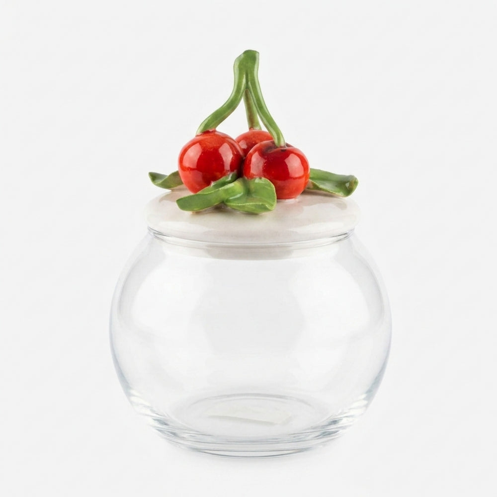 Barattolo Arthesiana vetro con coperchio Capodimonte ciliegie H13 cm