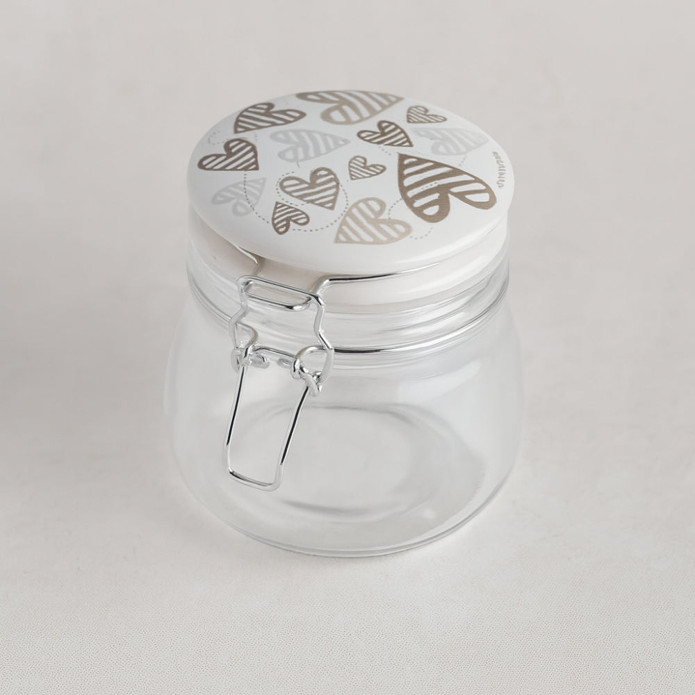 Barattolo ermetico Brandani Batticuore 540g – Ceramica con cuore in rilievo, coperchio legno – Cod. 54348