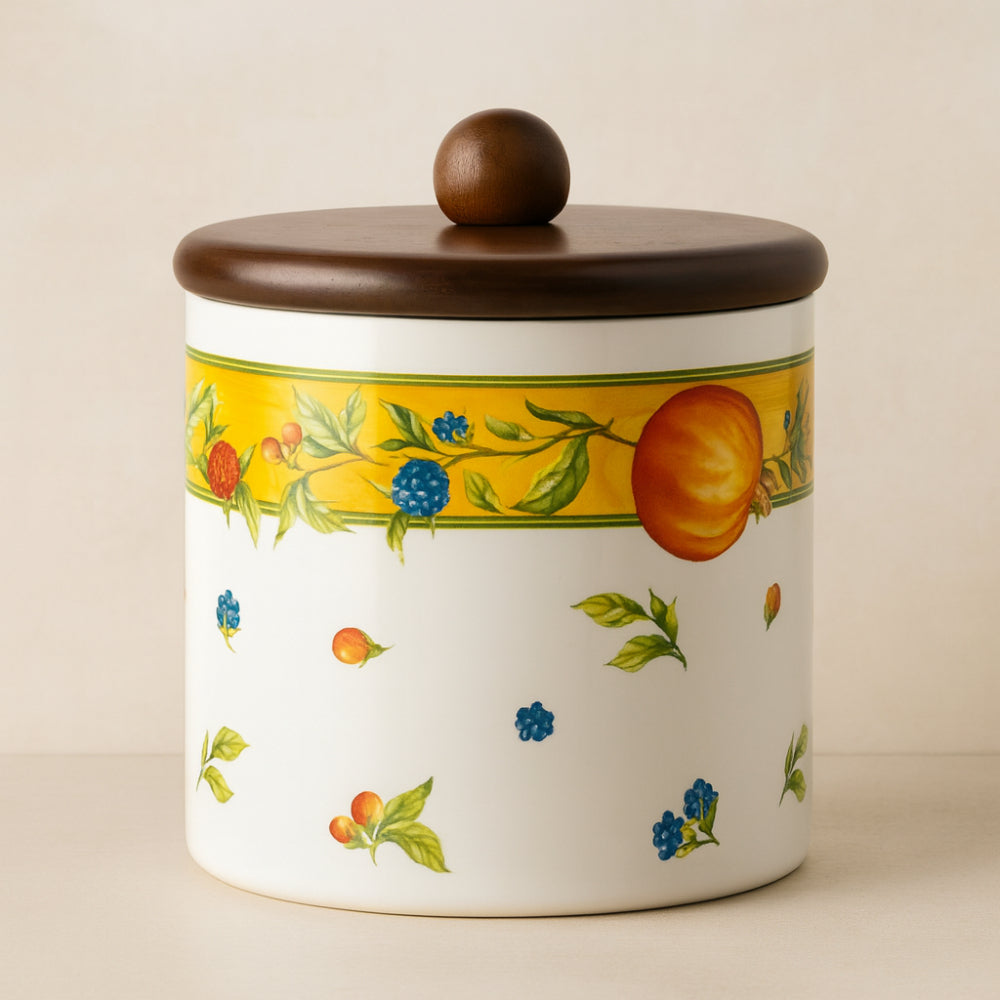 Biscottiera in ceramica decoro Taormina con tappo in legno 18×16 cm – I.C.C.