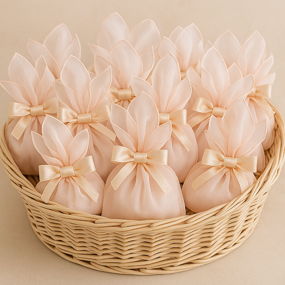 Bomboniera elegante 13x9cm rosa cipria e grigio chiaro