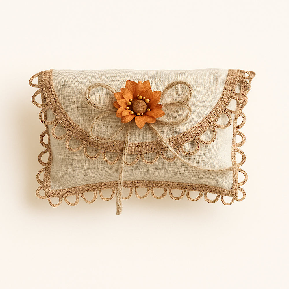 Bomboniere rustiche country chic con fiocco e fiore centrale