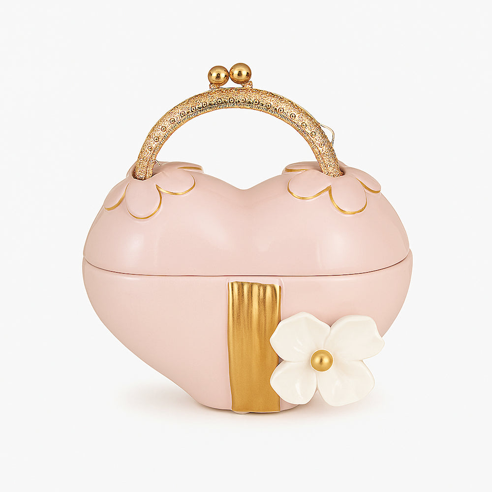 Borsetta Cuore Cipria con Dettagli Oro Dea Capodimonte 16x8x18 cm