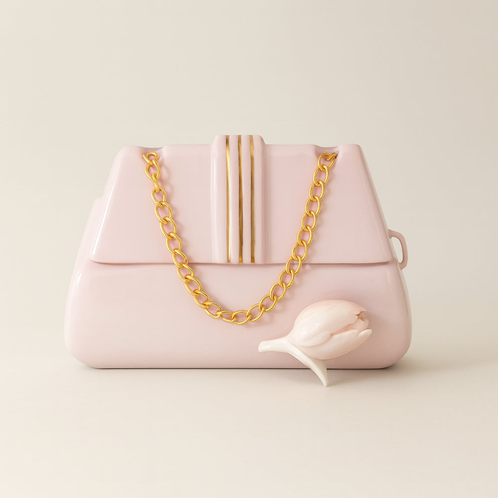 Borsetta cipria Dea Capodimonte in porcellana con catenina dorata 18x9x11,5 cm