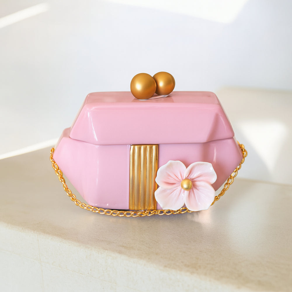 Borsetta cipria in ceramica Dea Capodimonte con catenina dorata 18x7x14 cm