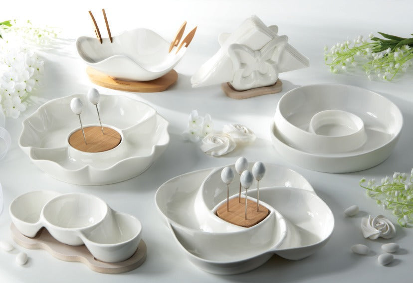 Brandani Linea Bamboo - Antipastiere & Portatovaglioli in Porcellana