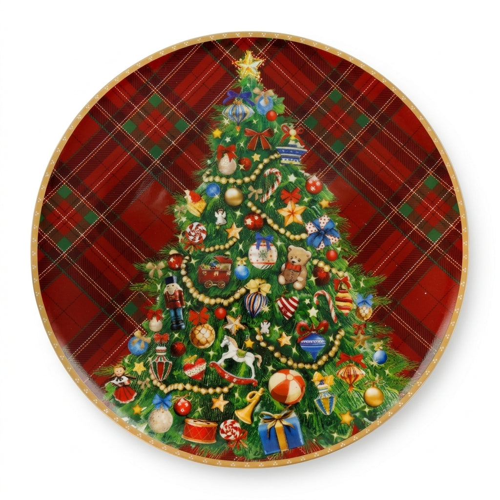 Brandani Piatto da Portata Christmas Tartan in Porcellana Ø30 cm