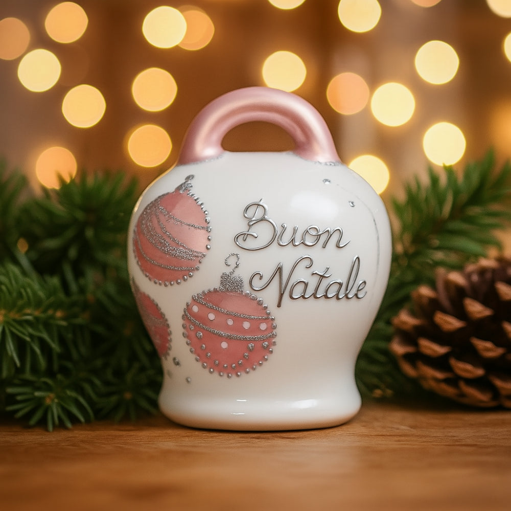 Campana Sharon Buon Natale in porcellana cipria H 12 cm – Le Favole Living