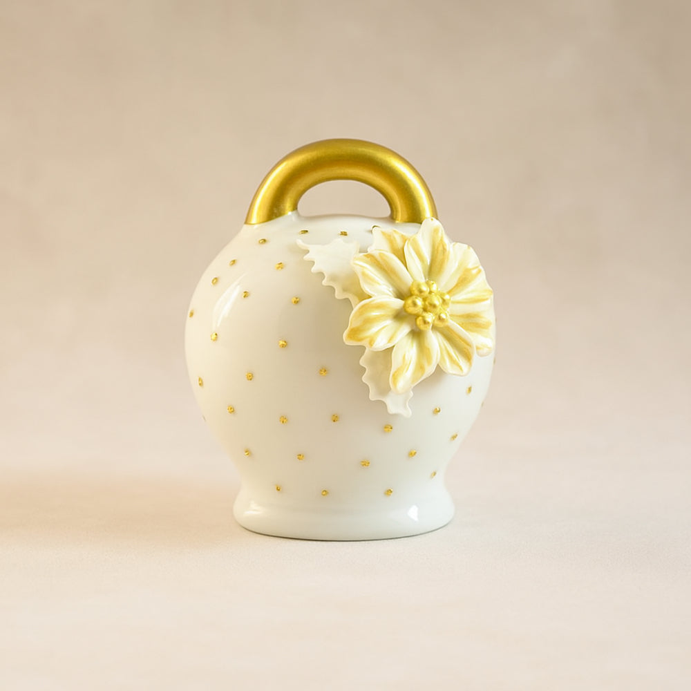 Campana Sharon in porcellana con stella di Natale oro e bianca – decorazione natalizia elegante H 11x9x5 cm
