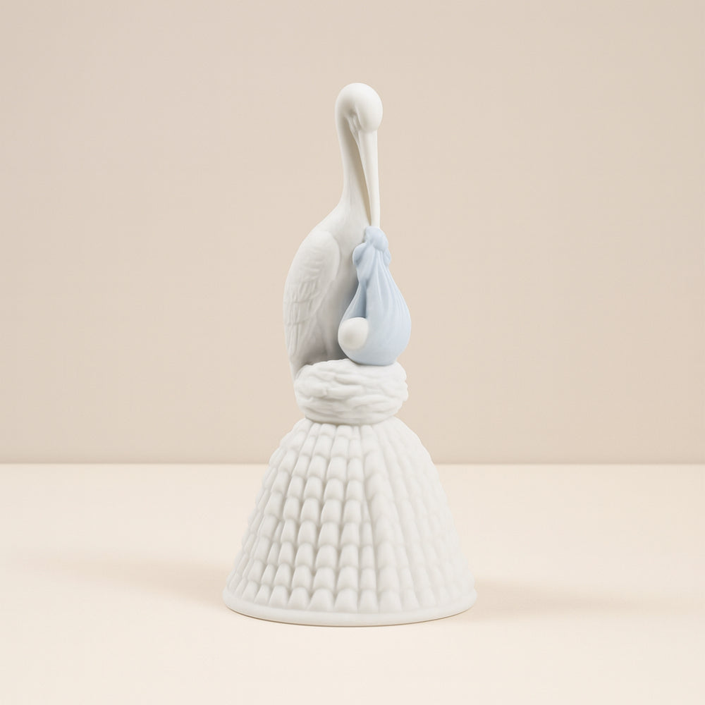 Campana cicogna celeste Nao porcellana Lladró H 14 cm nascita maschio