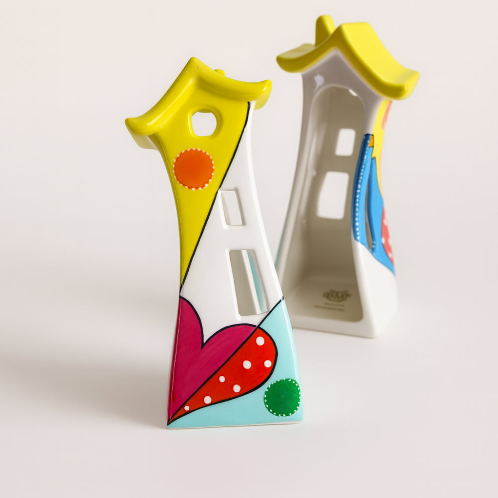 Casetta porcellana Meum cuore H 18 cm portacandela bianca