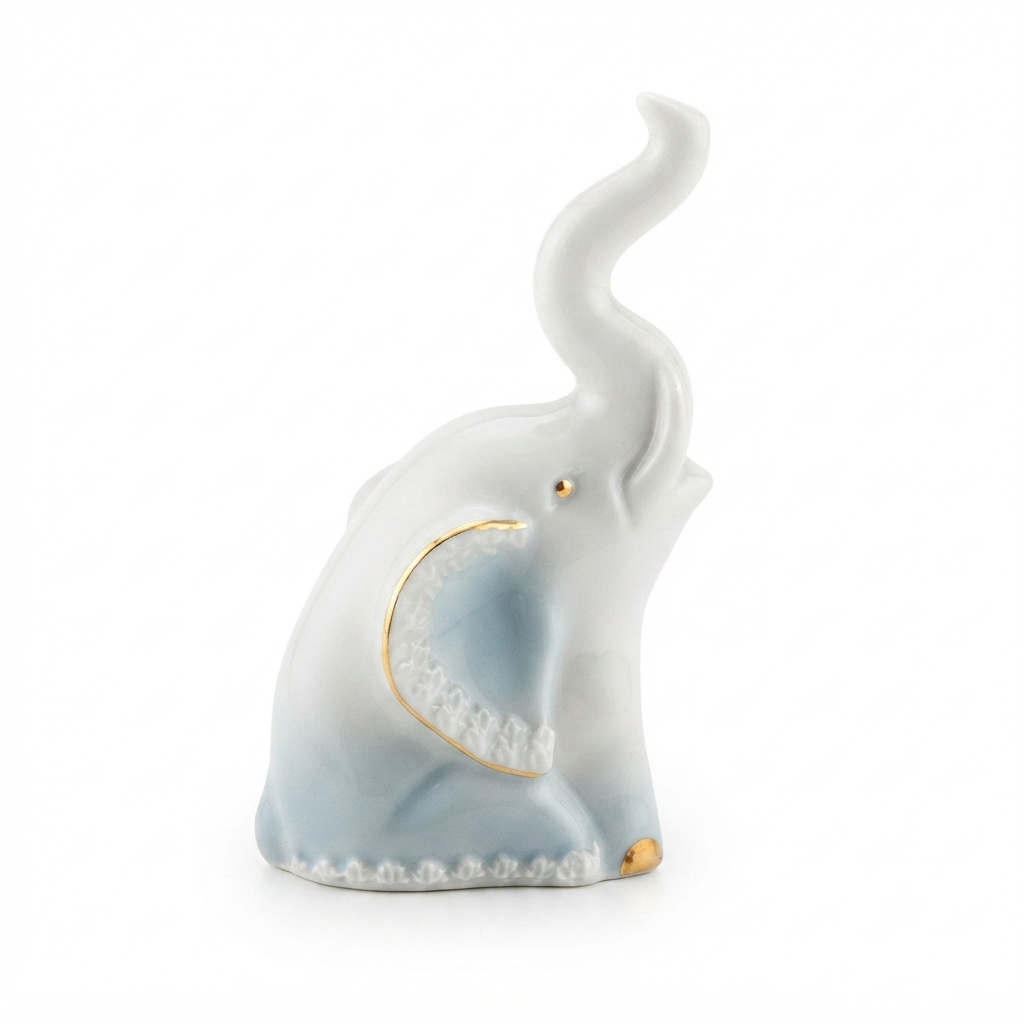 Cattin Elefante Decorativo in Porcellana Azzurra Oro 11x6 cm
