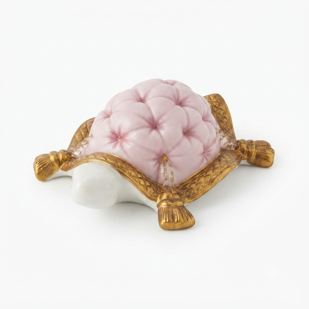 Cattin Tartaruga in Porcellana Rosa Matelassé e Oro 10x7,5xH4 cm