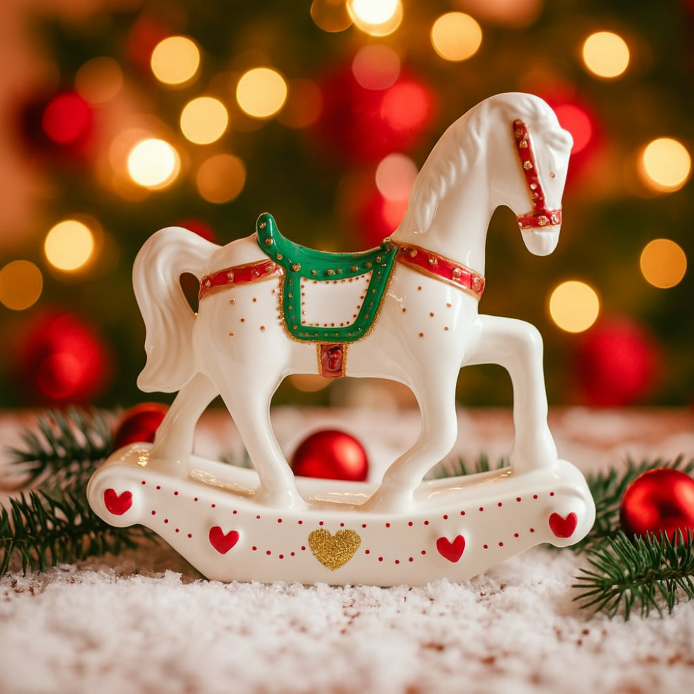 Cavallo a dondolo natalizio Sharon in porcellana rosso e oro – Le Favole Living