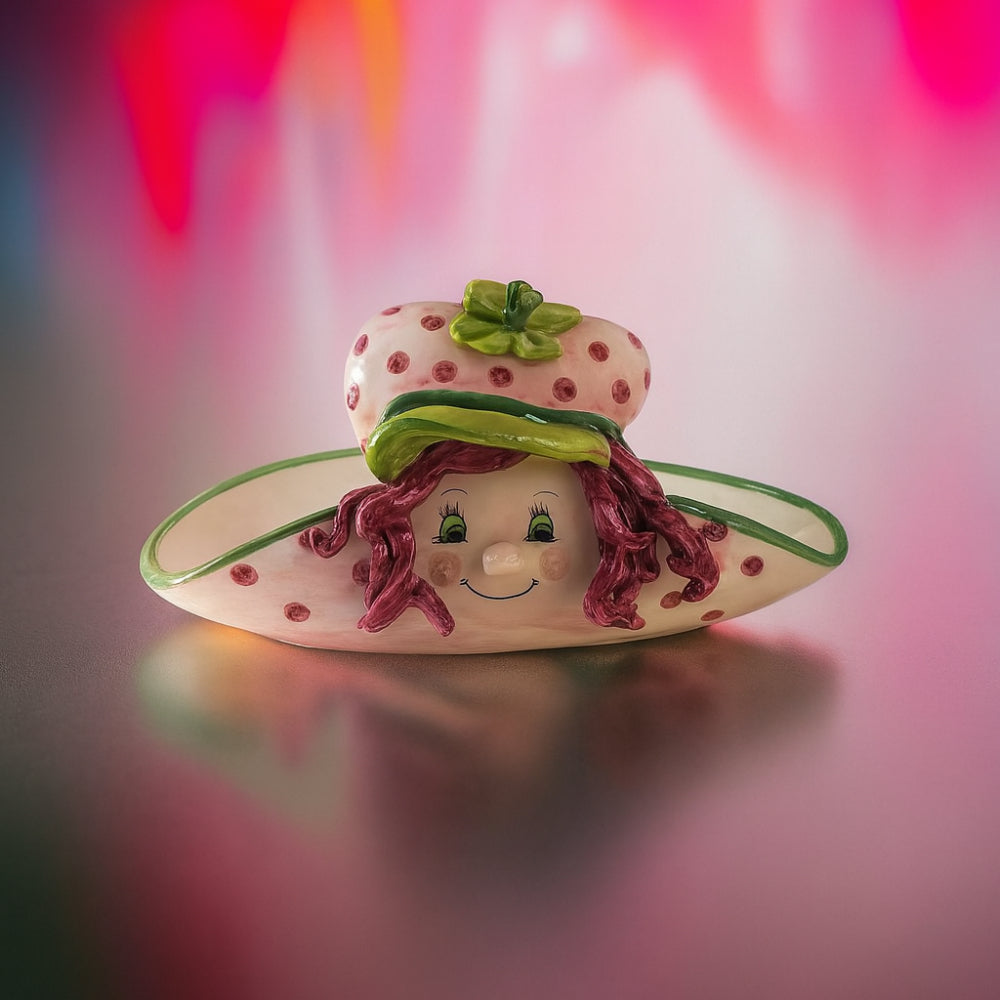 Centro tavola porta bon bon Arthesiana fragolina in ceramica dipinta a mano 27,5 cm