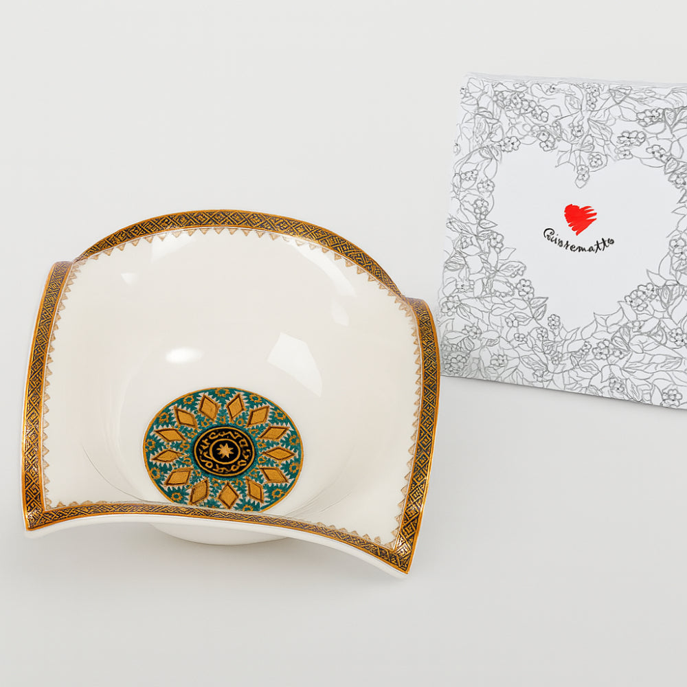 Ciotola quadrata Cuorematto in porcellana decorata Cuor d’Oriente 12×12 cm