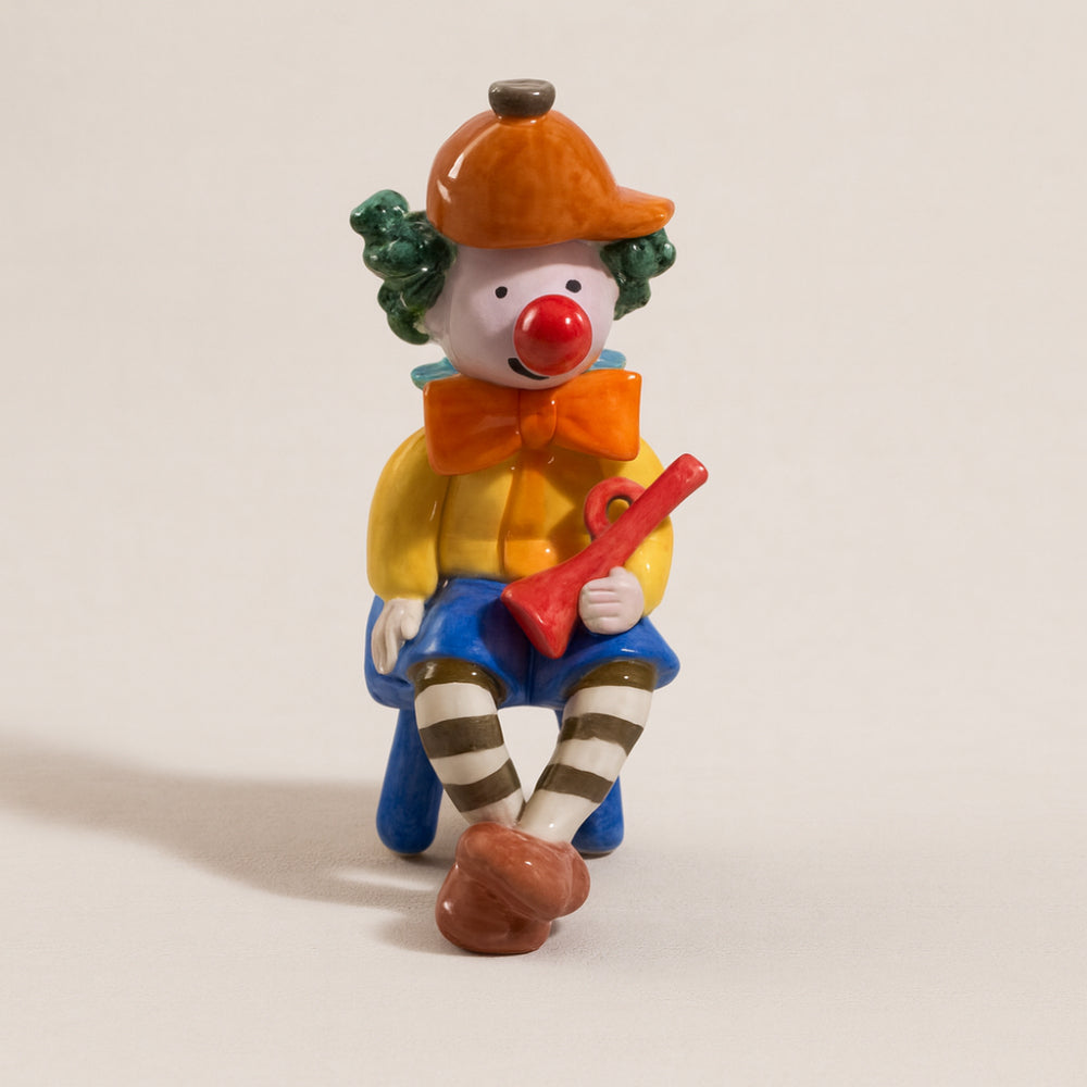 Clown con Trombetta Arthesiana in Ceramica Dipinta a Mano 14x7 cm