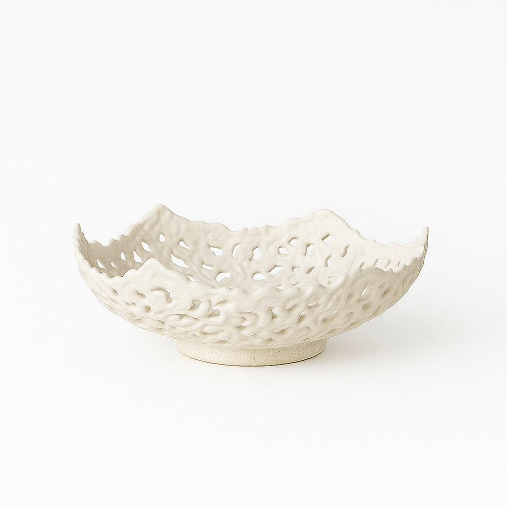 Coppa traforata in ceramica bianca Arte di Nacchi KF-22 30,5x10,5 cm centrotavola