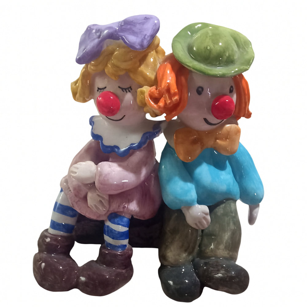 Coppia di Clown Arthesiana in Ceramica Dipinta a Mano 17x17x13 cm