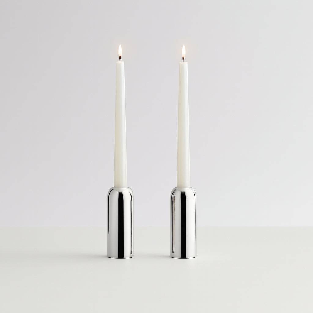 Coppia porta candele Mila Philippi in acciaio inox 12 cm – Le Favole