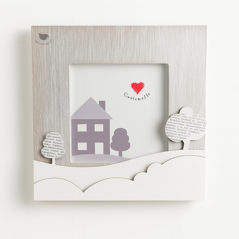 Cornice Cuorematto D5913 in legno con decoro paesaggio 16×16 cm